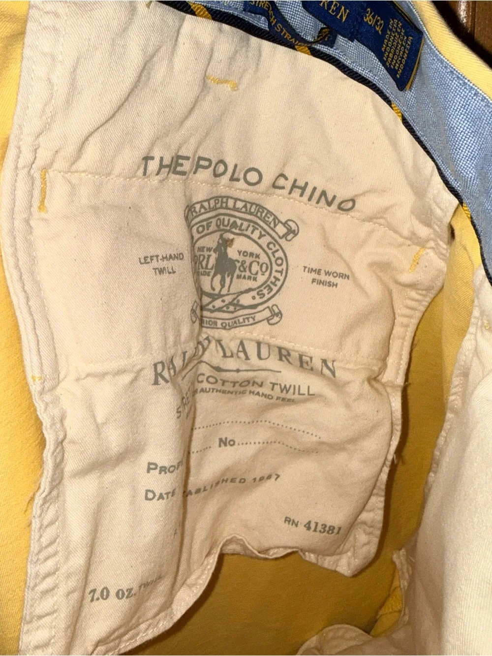Polo by Ralph Lauren Yellow Men’s Chino Pants-Stretch St. Fit-36”x32”-EC